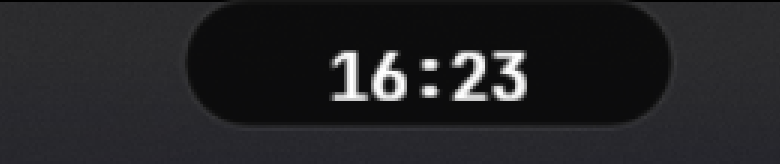 The Dynamic Island skin collapsed into its idle pill state, showing the time 16:23